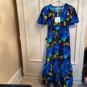 Floral Blue and Green Maxi Dress